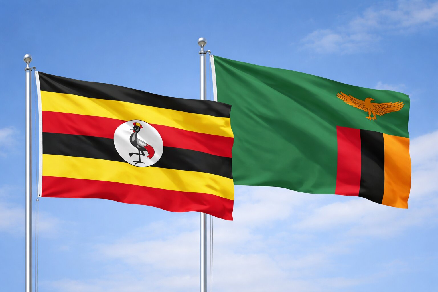 Uganda Flag And Zambia Flag