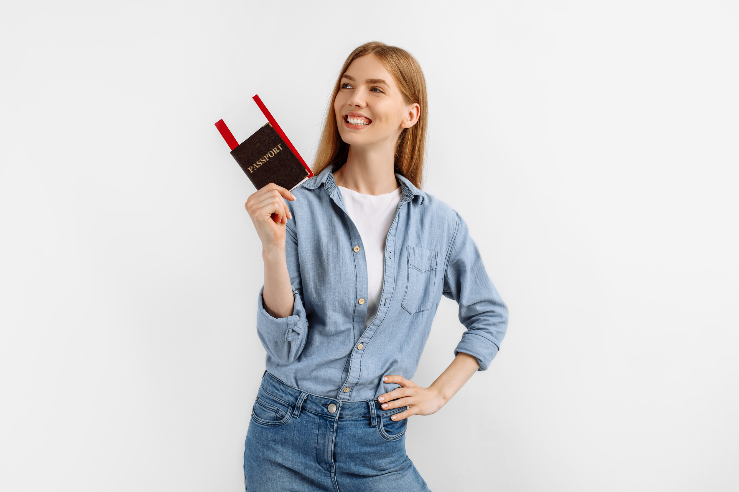 Woman Holding Travel Tickets And Passport Isolated